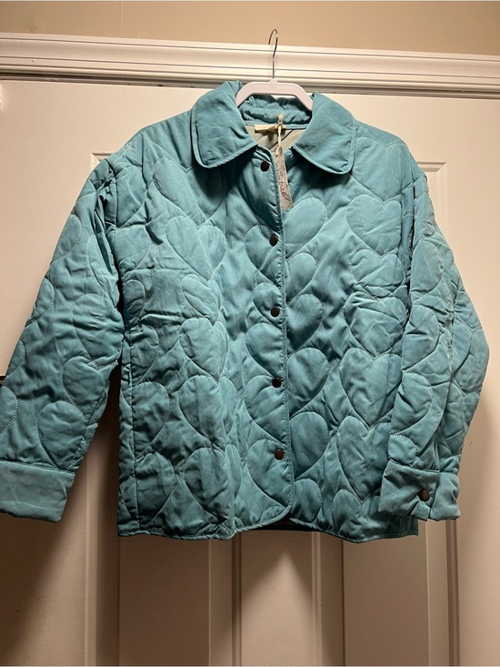 Mystree Jackets & Blazers - Mystree Quilted Heart Pattern Jacket in Teal